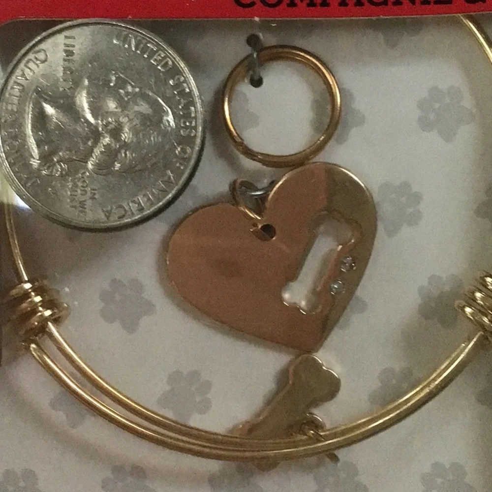 Pet & Me‎ Set Gold Tone Dog Bone Crystal Charm Collar & Bracelet NWT
